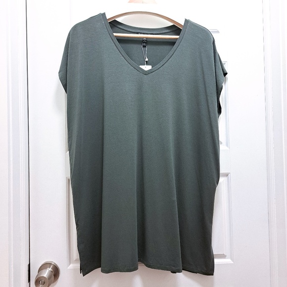 Eileen Fisher V-Neck Fine Jersey Gray Long Tunic Size Large - Picture 2 of 10